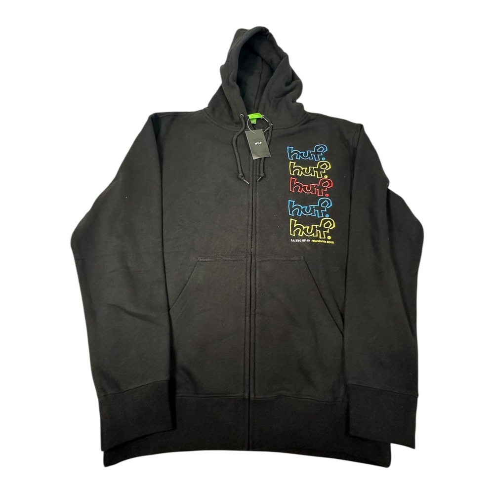 HUF Drop Out Stack F/Z Hoodi Black Multicolor Logo‎ Mens Size S